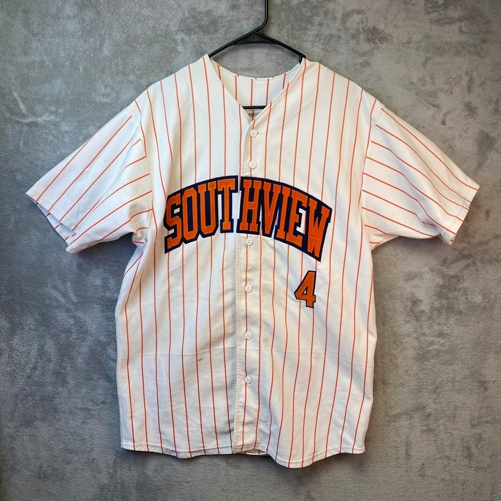 Southview Baseball‎ Jersey Mens Medium White Orange Pinstripe Number 4 Button Up